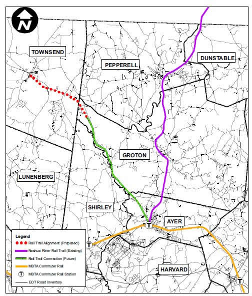 Map showing possible future connection with Nashua River Rail Trail and MBTA. 
